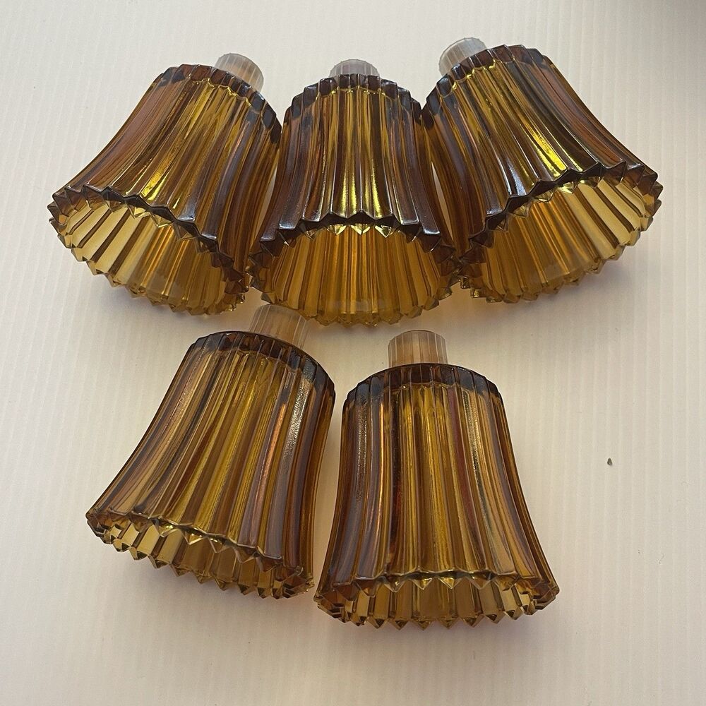 5 VTG MCM Home Interior Homco RIBBED AMBER Gold Peg Votive Candle holder